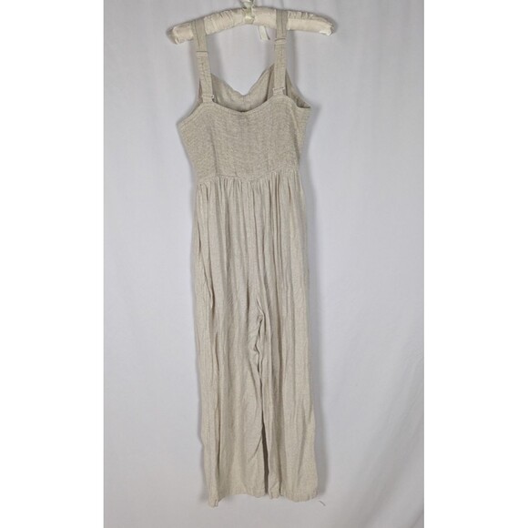 Old Navy Jumpsuit L Women's Beige Linen Fit & Flare Linen Blend Smocked Back - Picture 6 of 9